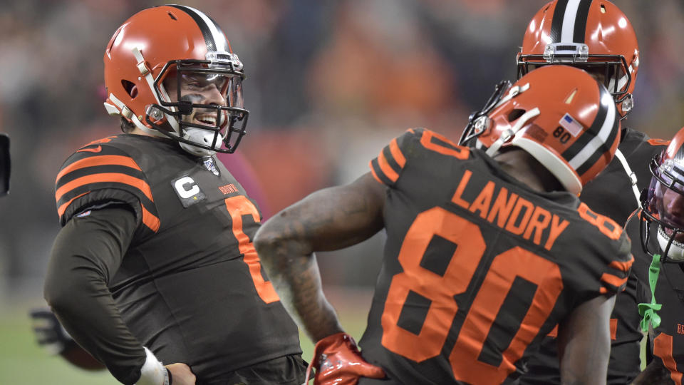 Can a fan dial up a touchdown play for Cleveland Browns quarterback Baker Mayfield? (AP Photo/David Richard)