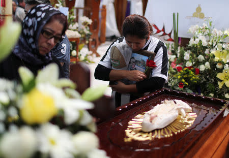 Relatives of a man who died in an explosion of a fuel pipeline ruptured by oil thieves react during a funeral mass at a church in the municipality of Tlahuelilpan, state of Hidalgo, Mexico January 21, 2019. REUTERS/Mohammed Salem