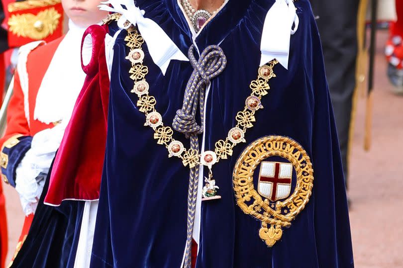 Queen Camilla attends the Order Of The Garter Service at Windsor Castle on June 17, 2024 in Windsor, England. The Order of the Garter, Britain's oldest chivalric order established by Edward III, includes The King, Queen, Royal Family members, and up to 24 companions honoured for their public service