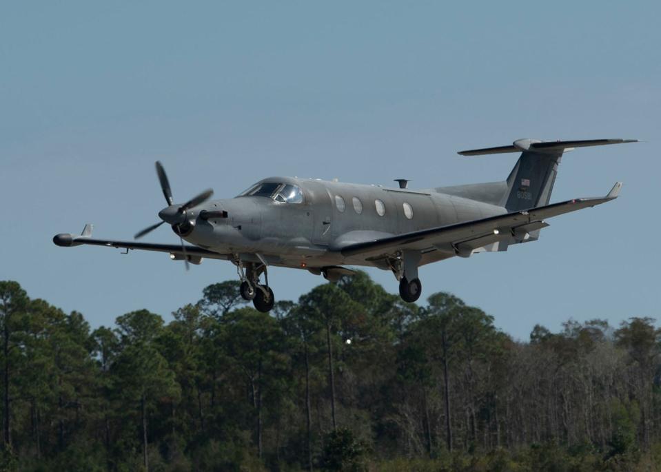 A U-28A fixed-wing aircraft assigned to the 34th Special Operations Squadron, takes off from Hurlburt Field. The U-28A, which was part of a recent exercise involving Hurlburt Field airmen, provides airborne intelligence, surveillance and reconnaissance in support of humanitarian operations, search and rescue, and special operations missions.