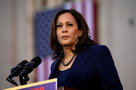 FILE PHOTO: U.S. Senator Kamala Harris launches her campaign for President of the United States at a rally at Frank H. Ogawa Plaza in her hometown of Oakland, California, U.S., January 27, 2019. REUTERS/Elijah Nouvelage/File Photo