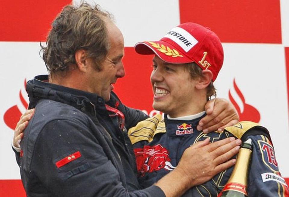 Gerhard Berger congratulates his young Italian Grand Prix-winning driver, Sebastian Vettel (ap)