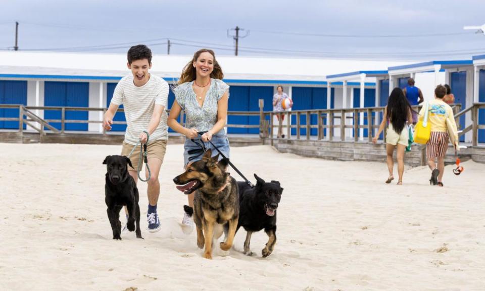 Jennifer Lawrence strips off in No Hard Feelings, in which she tops up her low wage by getting paid to date an awkward teen, played by Andrew Barth Feldman, far left.