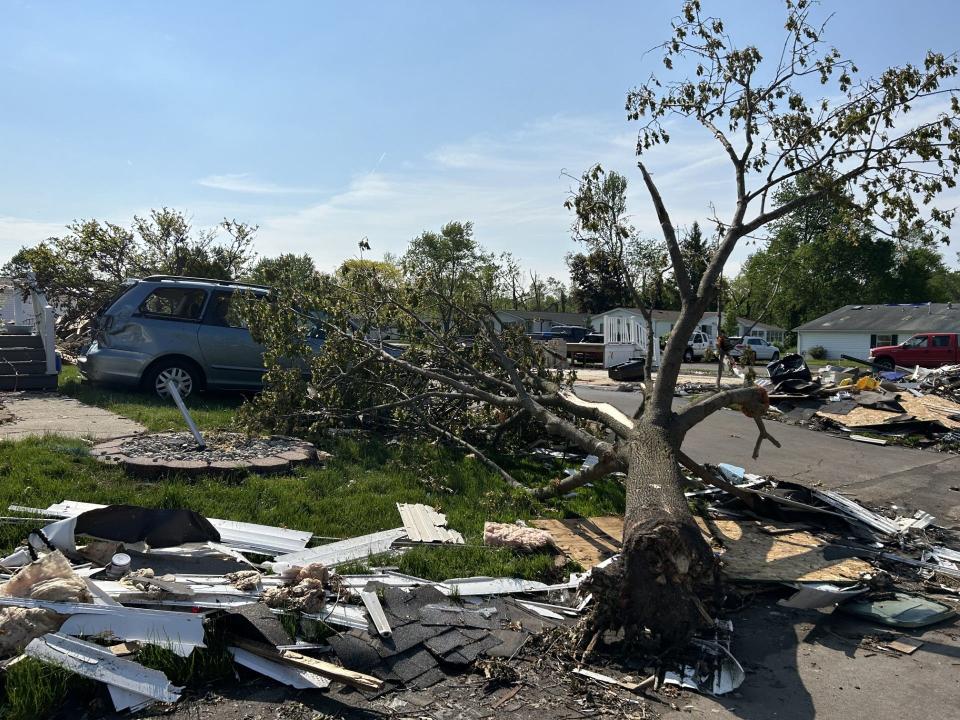 Scenes from Oak Brook Estates mobile home park on Wednesday, May 15, 2024 in Portage. The mobile home park was one of two struck by an EF-2 tornado May 7.