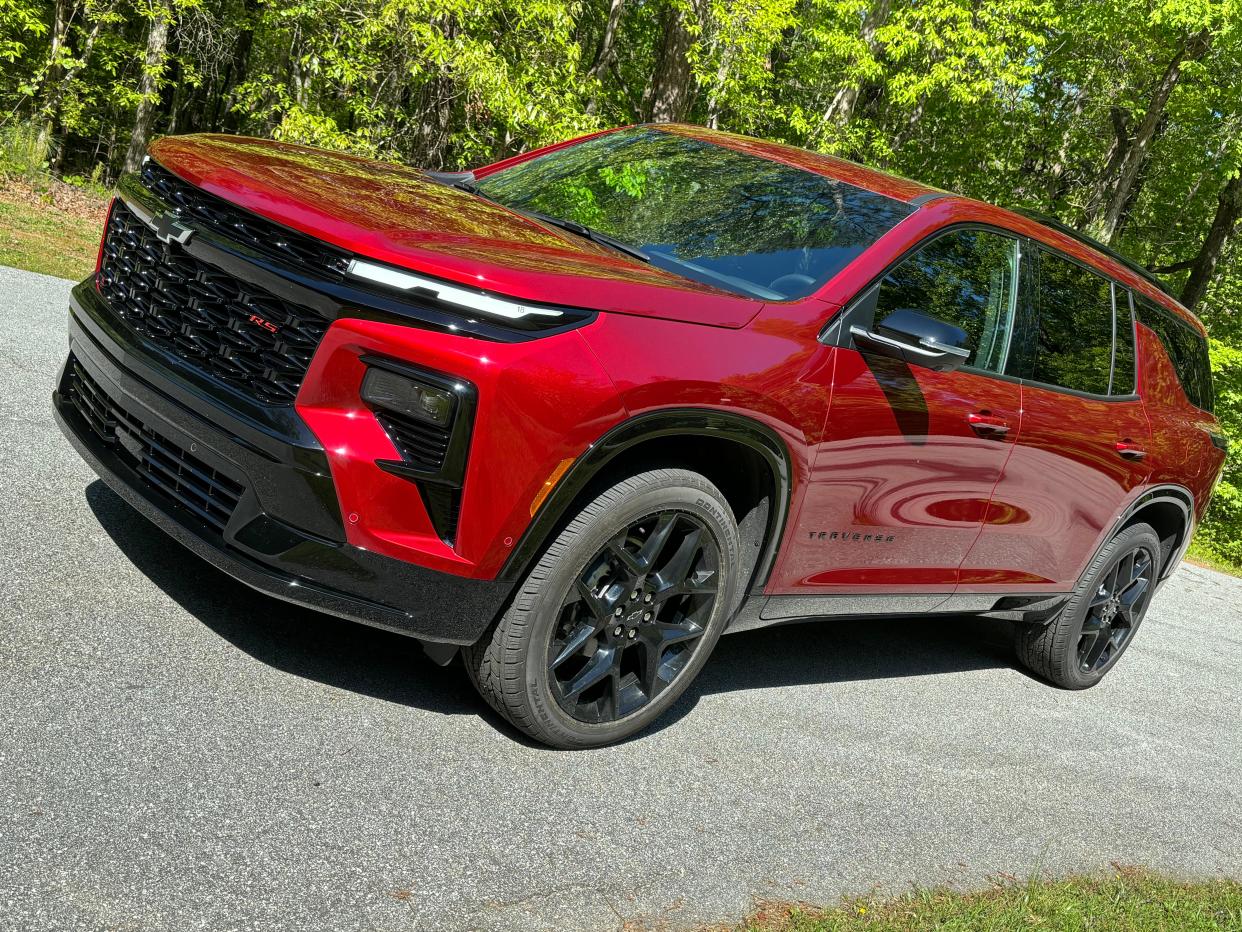 The 2024 Chevrolet Traverse is in dealerships now. The new RS model has sporty flourishes including 22-inch gloss black wheels.