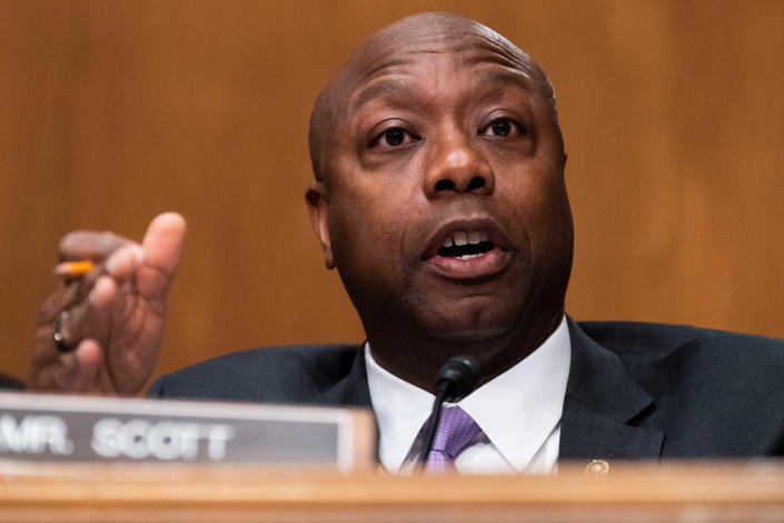 Senator Tim Scott questions Treasury Secretary Janet Yellen during the Senate Banking, Housing and Urban Affairs Committee hearing titled 