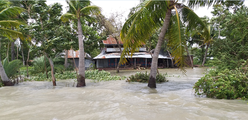 <span class="caption">Charipara village is flooded by the sea as Cyclone Amphan destroyed embankments in Kalapara Upazila in Patuakhali District, Bangladesh. Date: 3 June 2020.</span> <span class="attribution"><span class="source">Md. Johirul Islam</span>, <span class="license">Author provided</span></span>