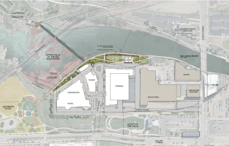 A map view showing Phase Three of the River Greenway project in downtown Sioux Falls.