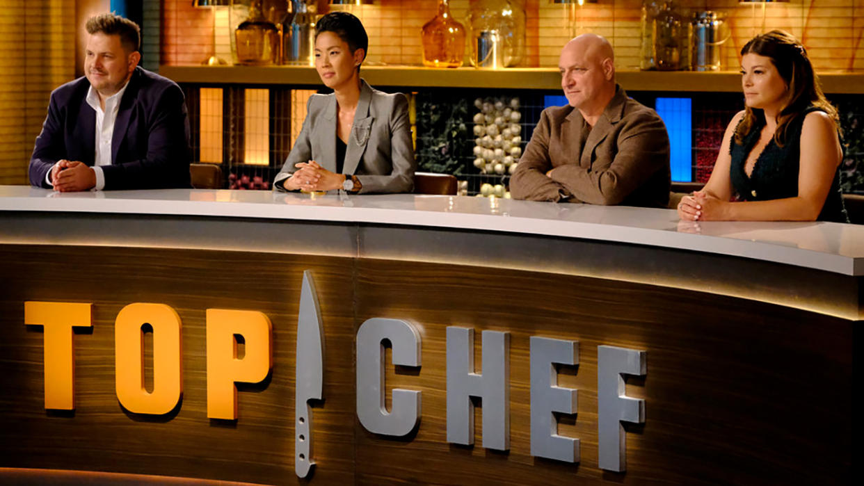  Kristen Kish, Joe Flamm, Tom Colicchio And Gail Simmons on Top Chef Season 21. 