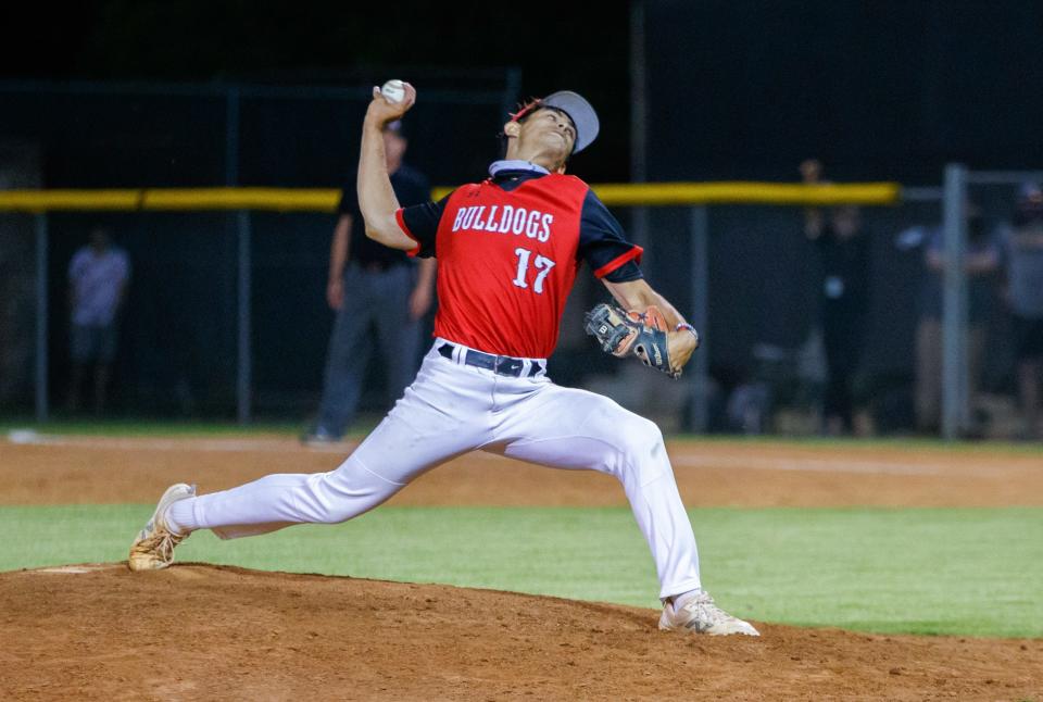 Bowie senior Danny Rodriguez, pitching against Westwood last year, will play baseball and study communications next year at St. Edward's University.