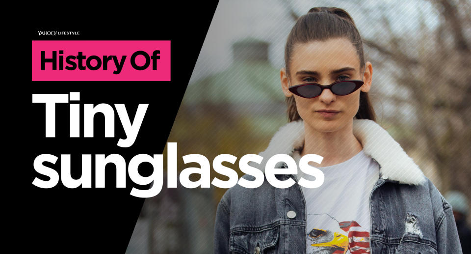 One of the biggest 2018 fashion trends: tiny sunglasses. (Photo: Getty Images)