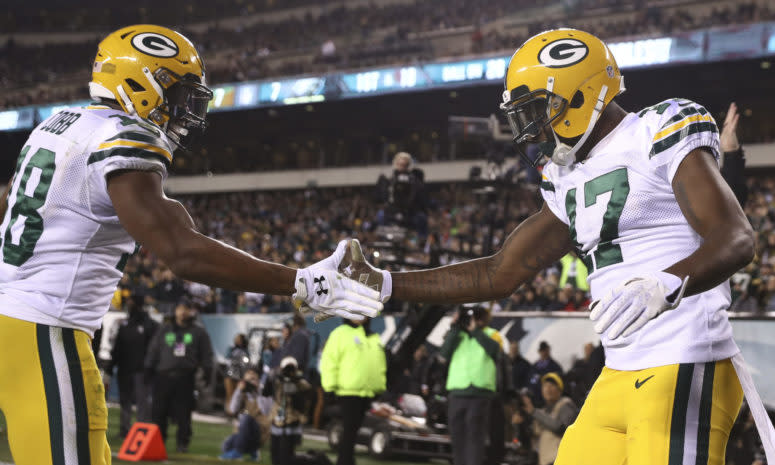 Davante Adams and Randall Cobb celebrate.