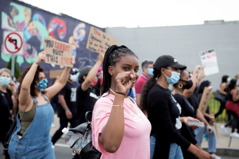 Protests against the death in Minneapolis police custody of George Floyd in New Rochelle, New York