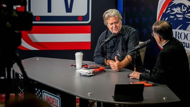 PHOTO: FILE - Steve Bannon, former advisor to former U.S. President Donald Trump, hosts an interview during the Conservative Political Action Conference CPAC held at the Hilton Anatole, Aug. 04, 2022 in Dallas. (Brandon Bell/Getty Images, FILE)