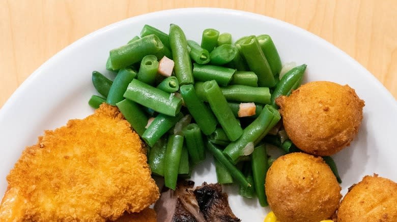 green beans and fried food