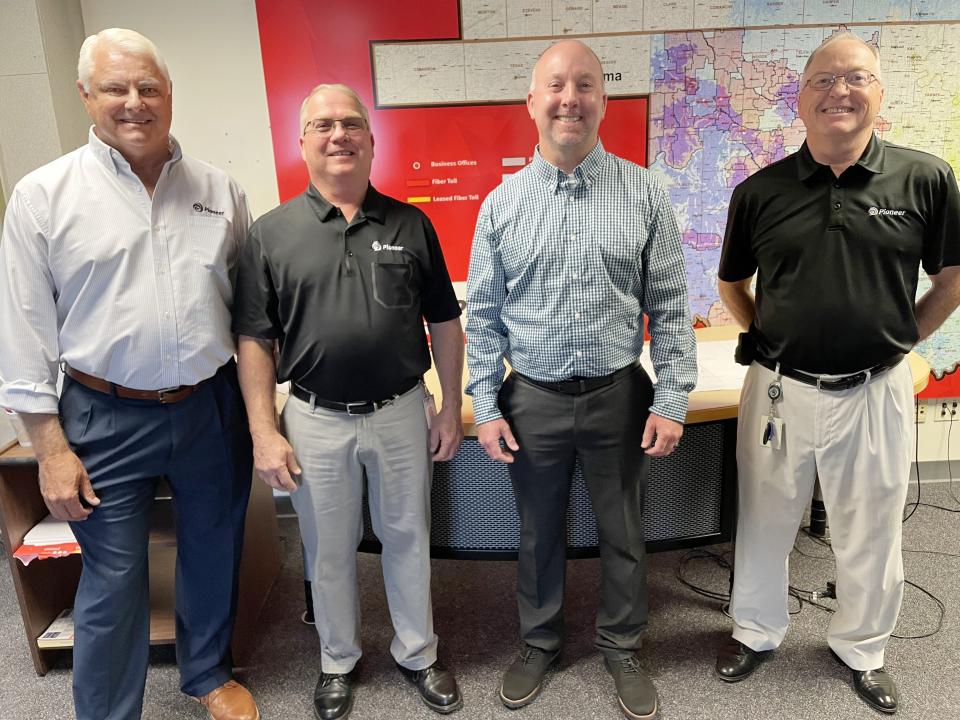 ioneer Telephone Cooperative management: Mike Gore, division manager for telco installation and building maintenance; Randy Mowdy, division manager for customer experience; Blake Callaham, general manager; and Mike Baustert, vice president of operations and engineering.