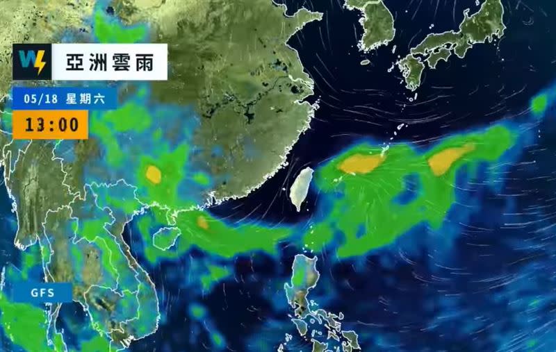 周末起下波鋒面將再度在中國華南醞釀，預測在下周的初期到中期移出。（圖／翻攝自天氣風險 WeatherRisk 臉書）