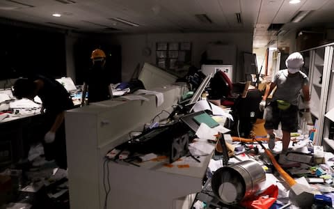 A security room in the Legislative Council  - Credit: Tyrone Siu/Reuters