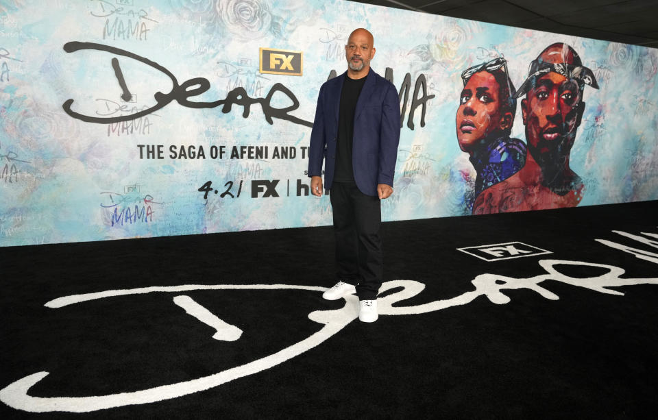 Allen Hughes, the executive producer/writer/director of "Dear Mama," poses at the premiere of the FX docuseries, Tuesday, April 18, 2023, at The Ted Mann Theater in Los Angeles. The series explores the legacies of rapper Tupac Shakur and his mother Afeni. (AP Photo/Chris Pizzello)