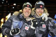 OSLO, NORWAY - MARCH 2: (FRANCE OUT) Alex Harvey of Canada, Devon Kershaw of Canada takes 1st place during the FIS Nordic World Ski Championships Cross-Country Men�s Team Sprint on March 2, 2011 in Oslo, Norway. (Photo by Philippe Montigny/Agence Zoom/Getty Images)