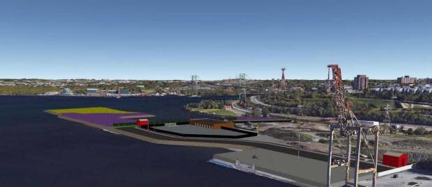 The project involves the construction of an 11-bay container examination facility, seen in the above rendering as a brown building in the centre of the photo.