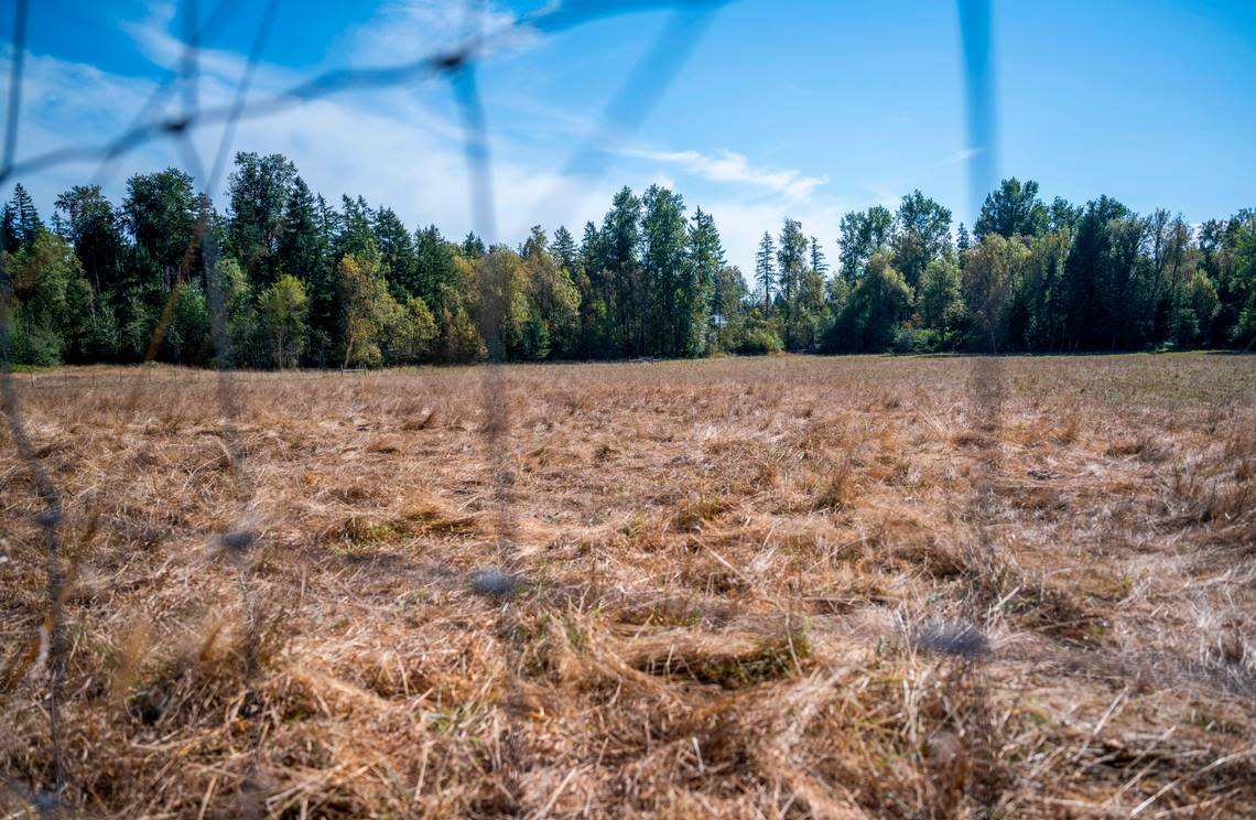 A view of a vacant field in Roy that falls within a six mile radius where the next major airport in the Puget Sound could be built, on Sept. 21, 2022.