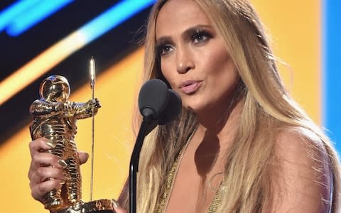 Jennifer Lopez accepts the Michael Jackson Video Vanguard Award onstage during the 2018 MTV Video Music Awards - Credit: Wireimage