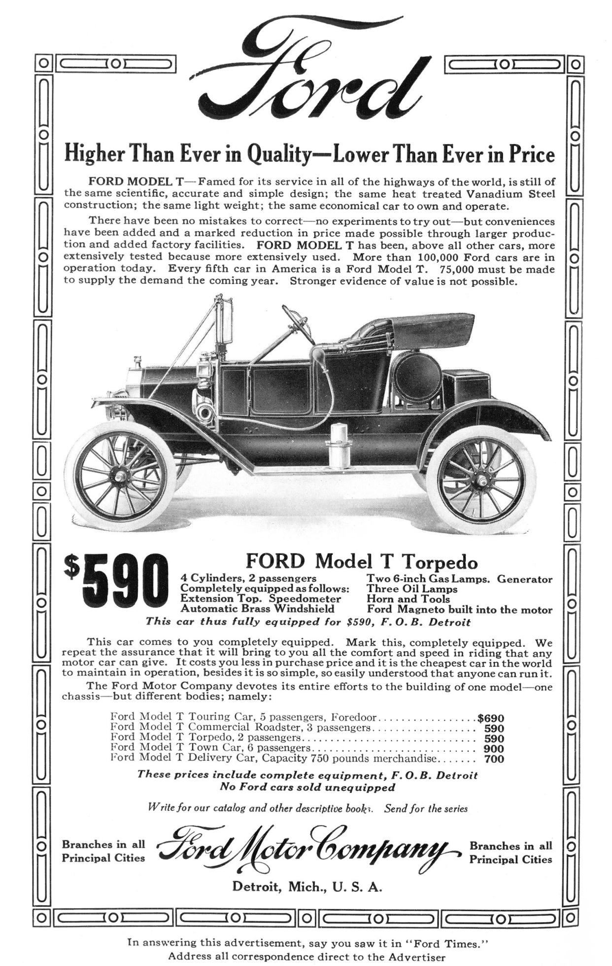 A 1912 Model T advertisement.