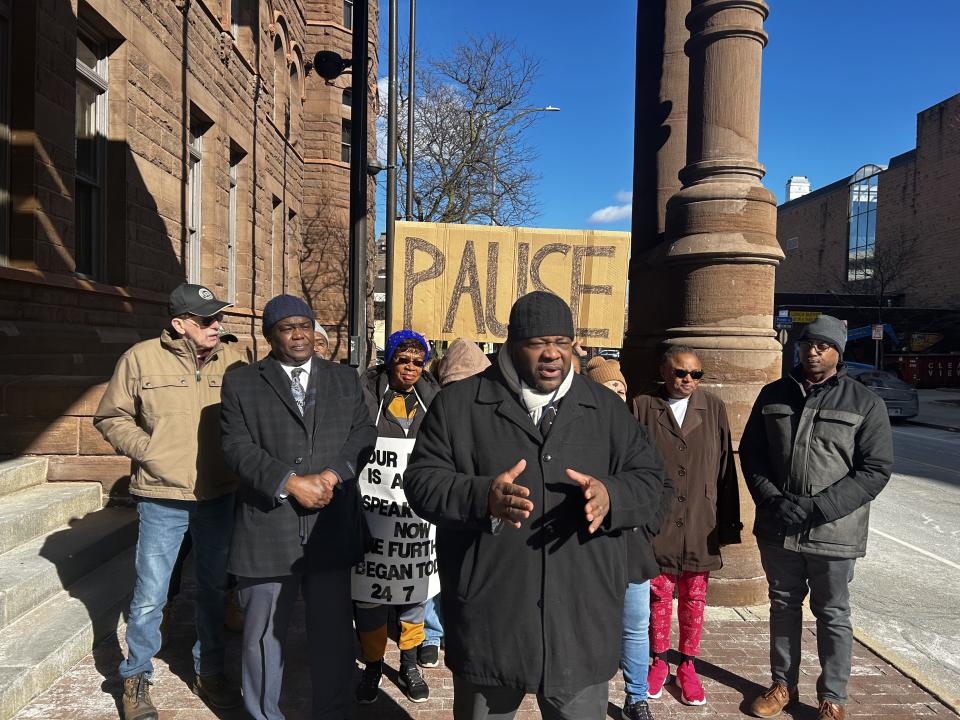 City council member Willie Lightfoot spoke at a city hall press conference asking the Mayor to pause the city's property value reassessments.