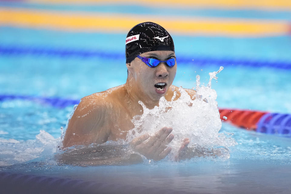 Ippei Watanabe of Japan competes during the men's 200m breastroke final at the World Swimming Championships in Fukuoka, Japan, Friday, July 28, 2023. (AP Photo/Eugene Hoshiko)