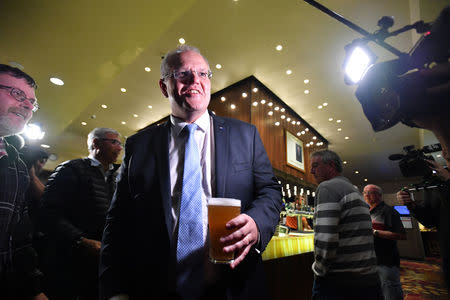 Australian Prime Minister Scott Morrison at the Bomaderry Bowling Club on the NSW South Coast, 150km south of Sydney, May 17, 2019.AAP Image/Mick Tsikas/via REUTERS