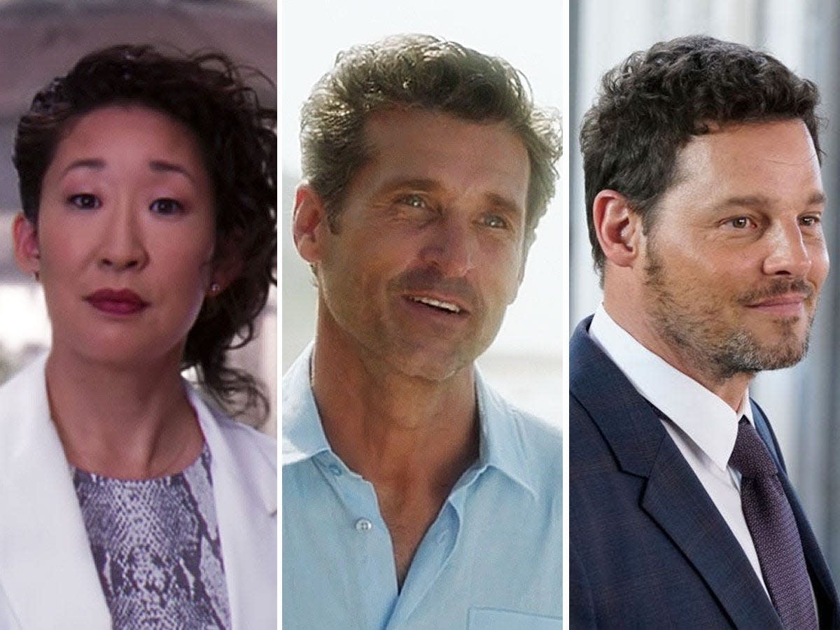 From left to right: Sandra Oh, Patrick Dempsey and Justin Chambers on Greys Anatomy