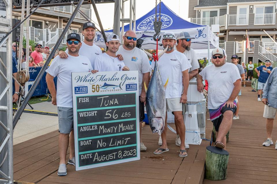 Angler Monty Meave on the boat No limit reeled in this 56-pound tuna on the 2nd day of the 2023 White Marlin Open in Ocean City.