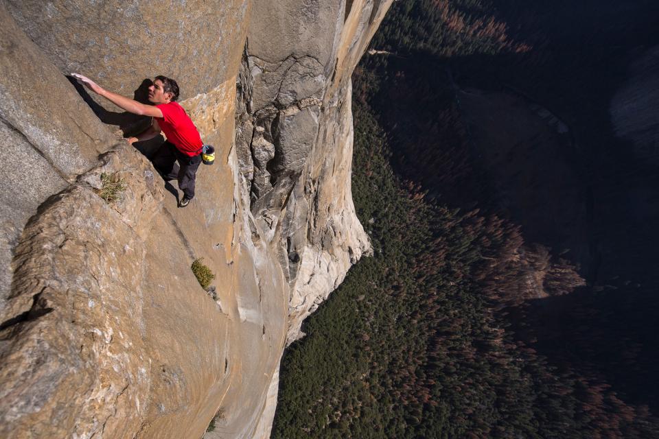 Alex Honnold free solo climbing on El Capitan's Freerider in Yosemite National Park. (National Geographic/Jimmy Chin) [Via MerlinFTP Drop]