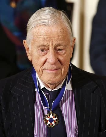 The Presidential Medal of Freedom is seen on journalist Ben Bradlee at a ceremony in the East Room of the White House in Washington, in this November 20, 2013, file photo. REUTERS/Larry Downing/Files