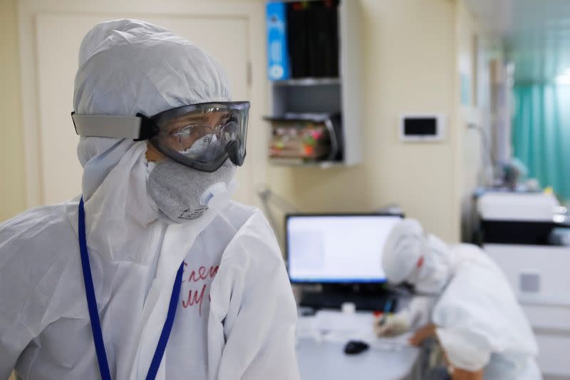 Medical workers take care of the coronavirus disease (COVID-19) patients at a hospital in Moscow