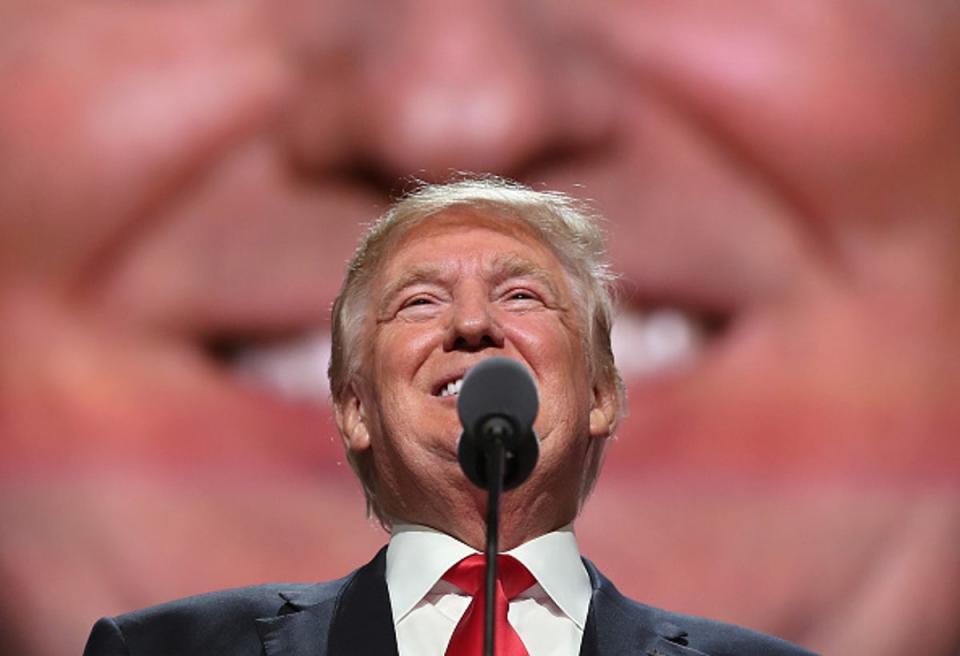 Mr Trump delivers a speech at the Republican convention in 2016 – the party will host this year’s convention in July, where it will announce an official nominee (Getty Images)