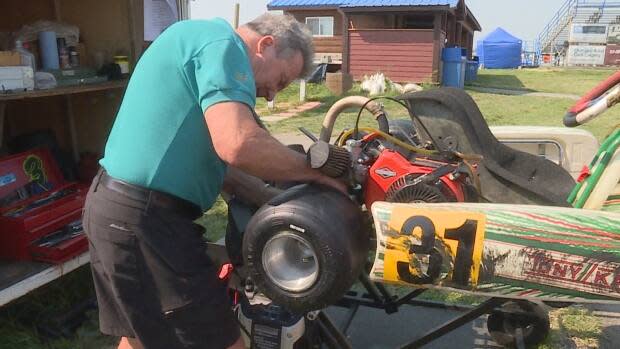 Denny Simon, a 78-year-old kart driver, says he competes in races for fun, rather than having something to prove. (Julie Debeljak/CBC - image credit)