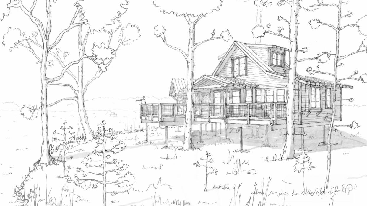 The Kalahari Treehouse Collection at Dawn Manor is being built in Wisconsin Dells. Lodging will include 21 partially supported luxury treehouses and 31 ground-supported houses.