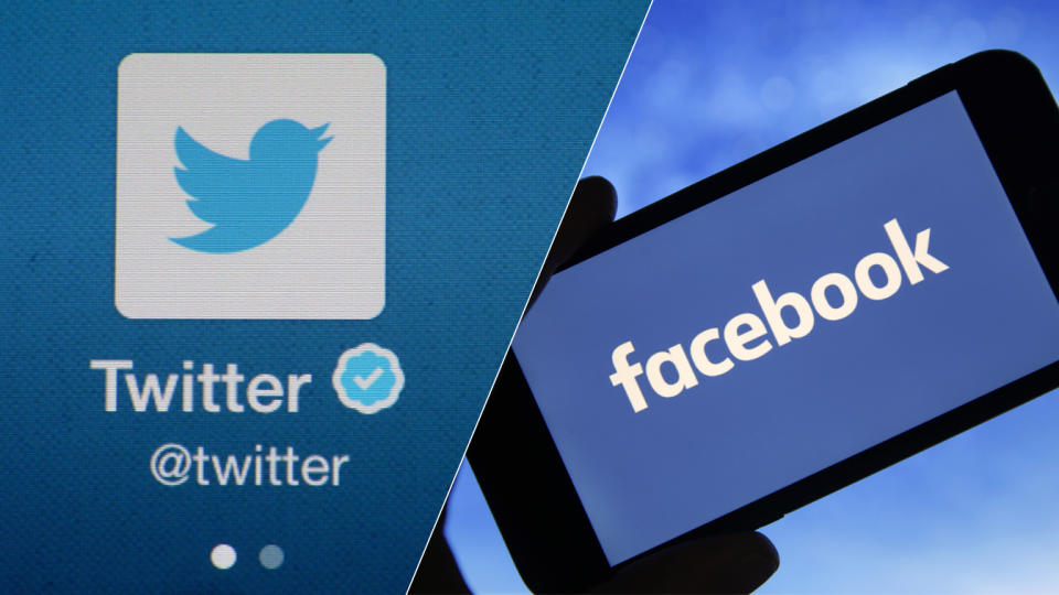 Twitter and Facebook logos.