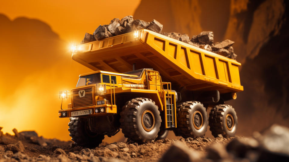 A mining truck hoding a payload of mineral ore, a visual representation of the companies resources.