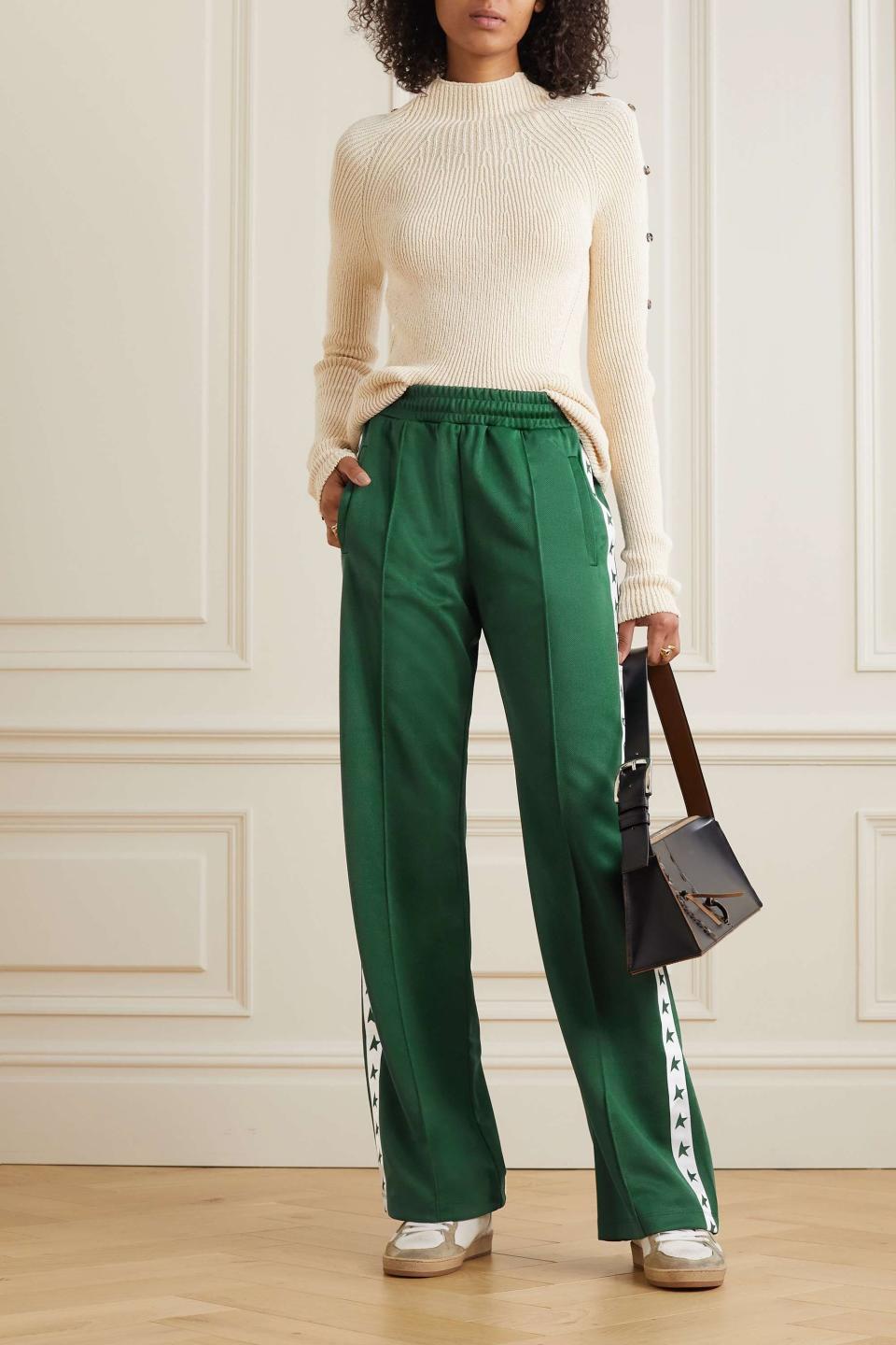 18) Striped Jersey Wide-Leg Track Pants