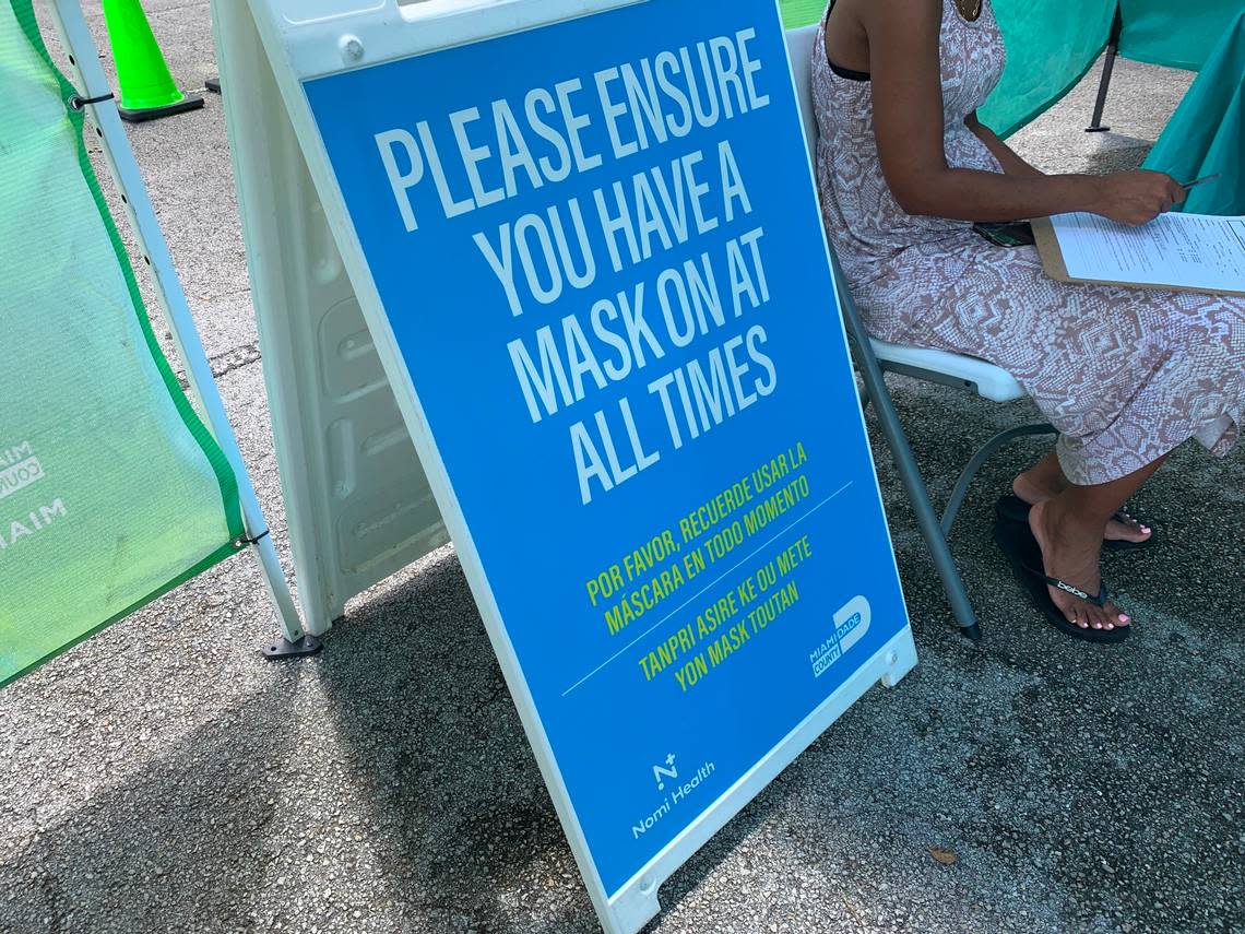 Masks can still be required in healthcare settings like hospitals and nursing facilities or places like testing and vaccine sites, such as this Miami-Dade Nomi monkeypox vaccine site at Tropical Park on Aug. 12, 2022.