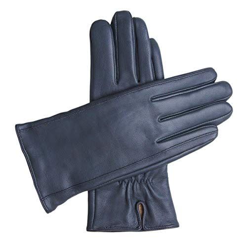 41) Leather Cashmere-Lined Gloves