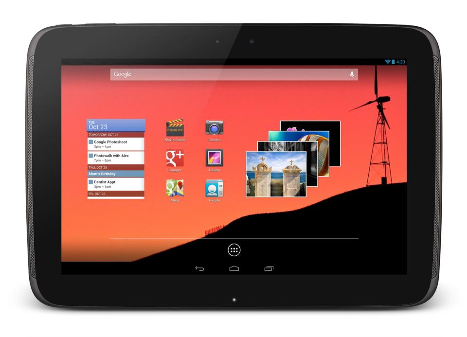 This undated image provided by Google shows Google's new 10-inch tablet, the Nexus 10. The Nexus, which starts shipping Tuesday, Nov. 13, 2012, appeares on its face to be a good alternative to Apple's general-purpose tablet, and with a price tag that's $100 less. (AP Photo/Google)
