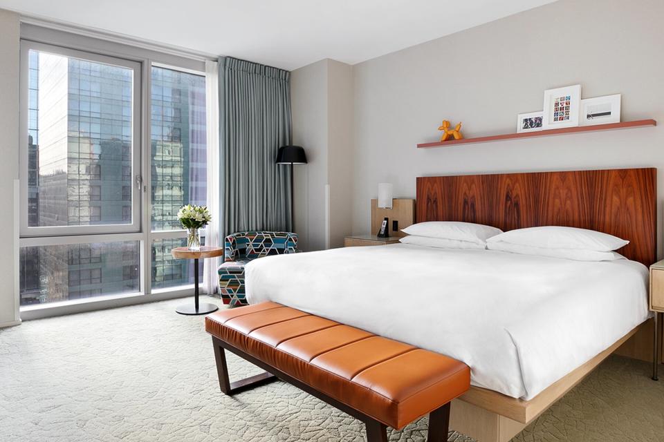 A Deluxe View Suite Bedroom at the Hyatt Centric Times Square New York