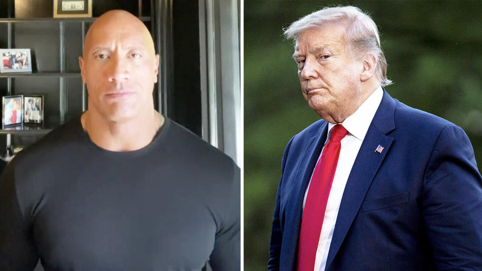 Dwayne 'The Rock' Johnson (pictured left) called out US President Donald Trump (pictured right) for a lack of leadership during the protests. (Getty Images)