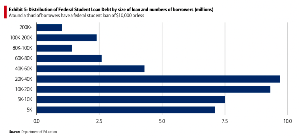 Around a third of borrowers have a federal student loan of $10,000 or less. 