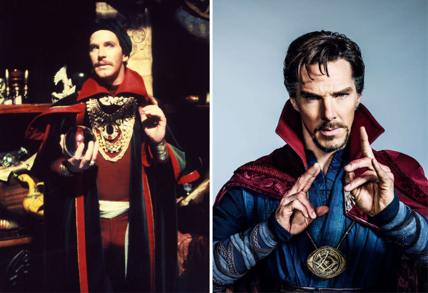 14. Doctor Strange, en 1978 y en 2016. Este personaje ficticio de historieta, mago y superhéroe de Marvel Comics, fue creado por el escritor y editor Stan Lee y el dibujante Steve Ditk. Apareció por primera vez en el número 110 de Strange Tales, en julio de 1963. Los estudios Marvel anunciaron una película basada en el personaje que se estrenará en noviembre de 2016 y será protagonizada por Benedict Cumberbatch. Foto: Imbd.com  