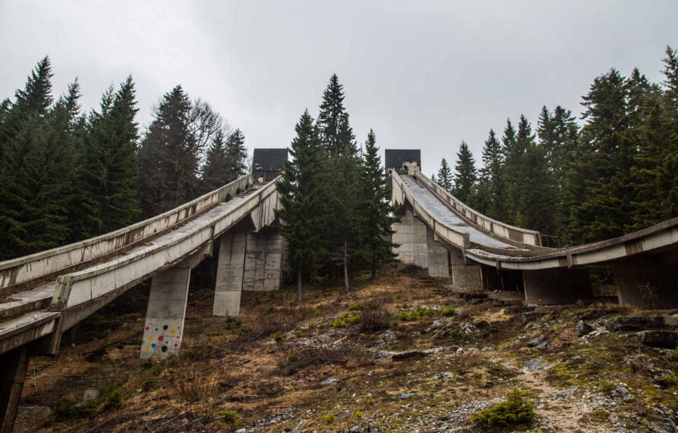 *** EXCLUSIVE ***
SARAJEVO, BOSNIA AND HERZEGOVINA - APRIL 2017: Ski slopes in abandoned Olympic site 
in, Sarajevo, Bosnia and Herzegovina, April 2017. 

SEEMINGLY forgotten by time, these powerful images show all thats left of Sarajevo's 1984 Winter Olympic venue. Once regarded as a great achievement for the small European city, in time it would be the setting for one of the bloodiest civil wars in the 20th century. The 1984 Winter Olympics was the first ever winter olympics hosted by a communist state and was seen at the time as a major coup for socialist Yugoslavia. Photographer Ioanna Sakellaraki, 27, visited the now abandoned venue in April 2017

PHOTOGRAPH BY Ioanna Sakellaraki / Barcroft Images

London-T:+44 207 033 1031 E:hello@barcroftmedia.com -
New York-T:+1 212 796 2458 E:hello@barcroftusa.com -
New Delhi-T:+91 11 4053 2429 E:hello@barcroftindia.com www.barcroftmedia.com (Photo credit should read Ioanna Sakellaraki / Barcroft Im / Barcroft Media via Getty Images)